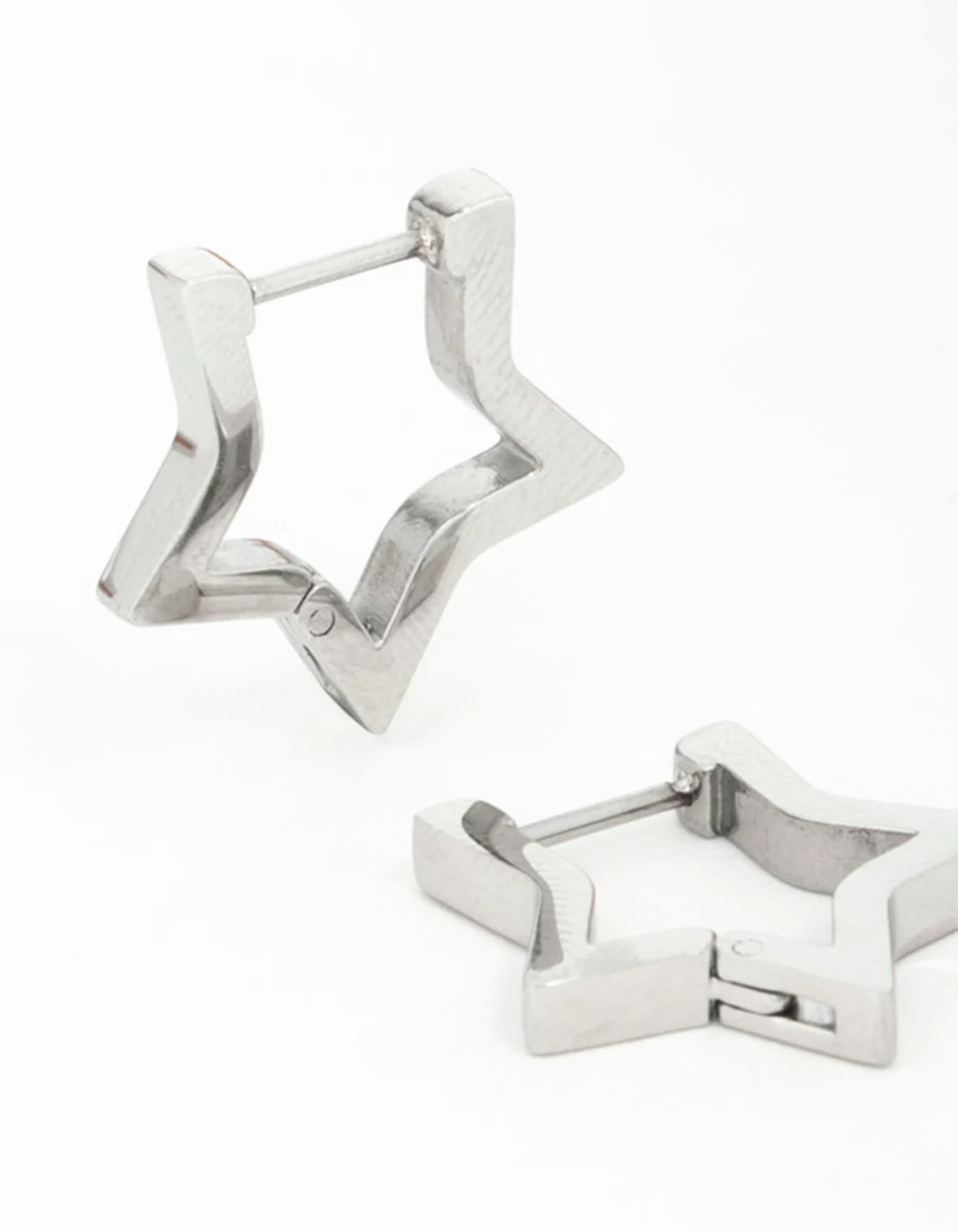 Stainless Steel Star Outline Huggie Hoop Earrings - Image 4