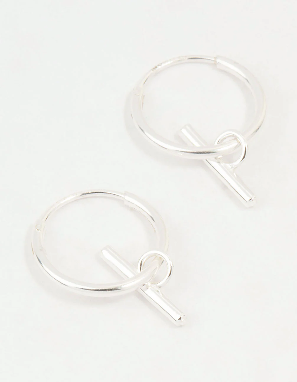 Sterling Silver Clean T Bar Drop Hoop Earrings