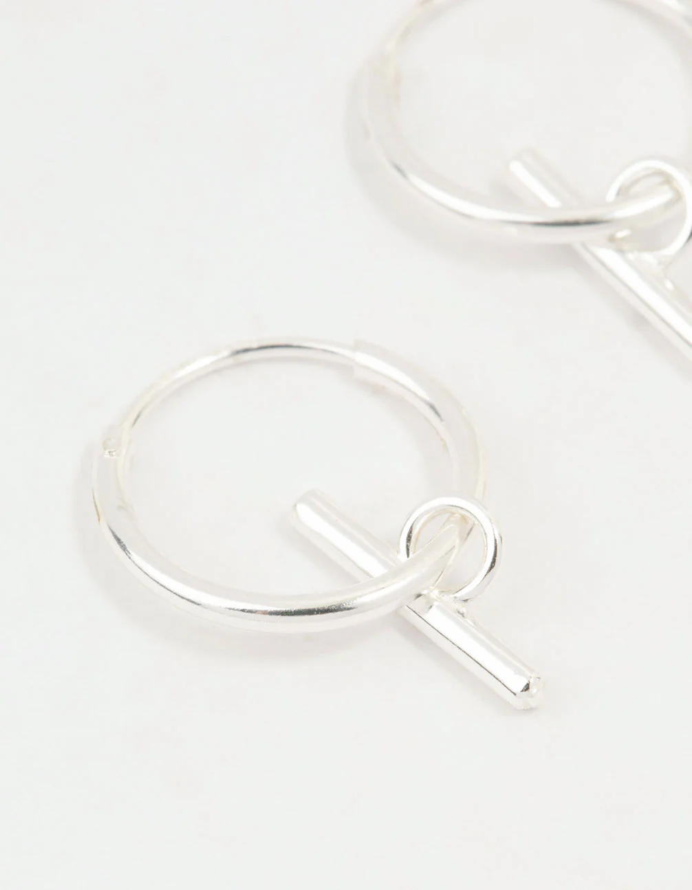 Sterling Silver Clean T Bar Drop Hoop Earrings - Image 2