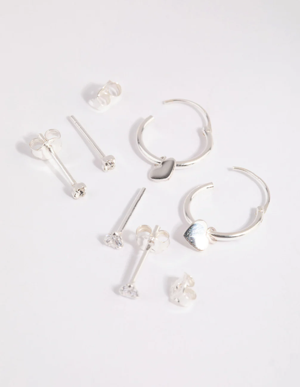 Sterling Silver Heart Stud & Hoop Earrings - Image 3