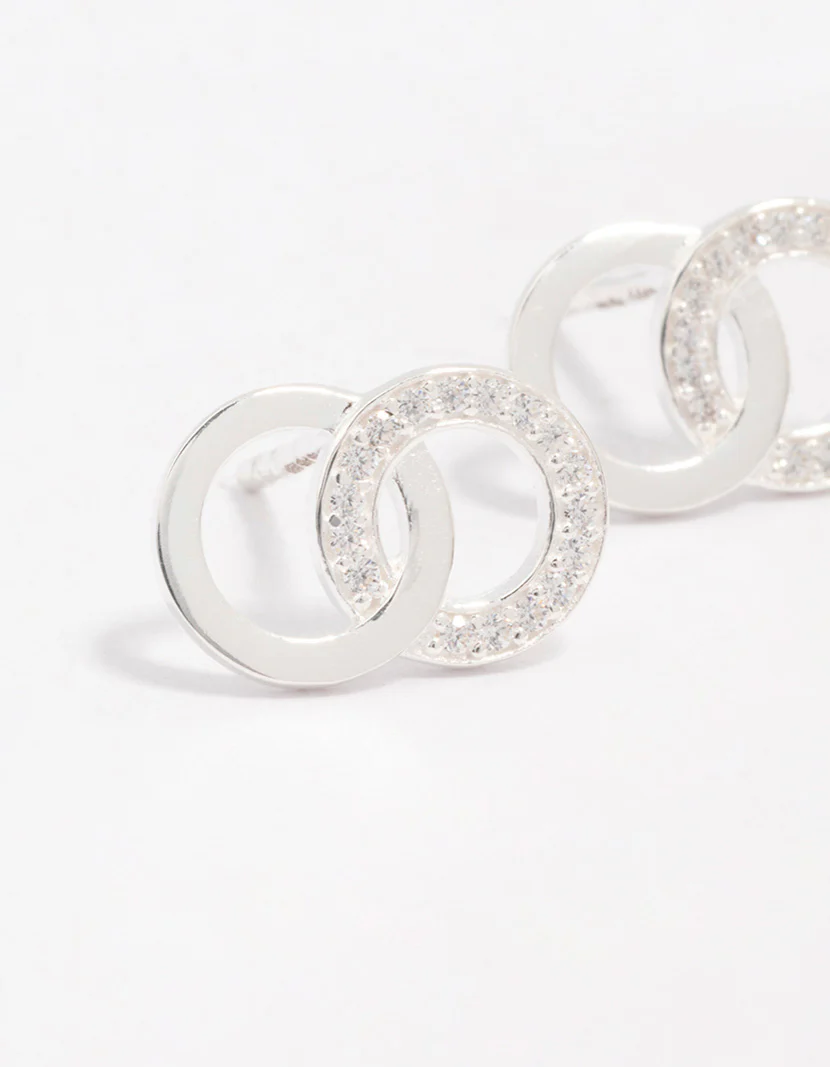 Sterling Silver Cubic Zirconia Circular Stud Earrings - Image 2