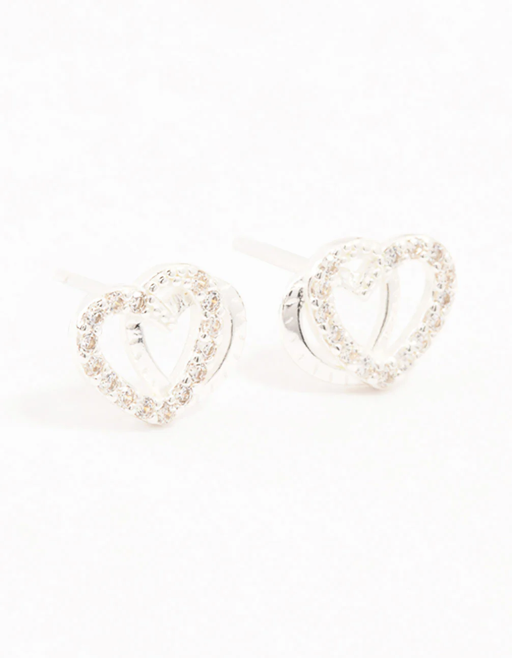Sterling Silver Cubic Zirconia Heart Link Stud Earrings