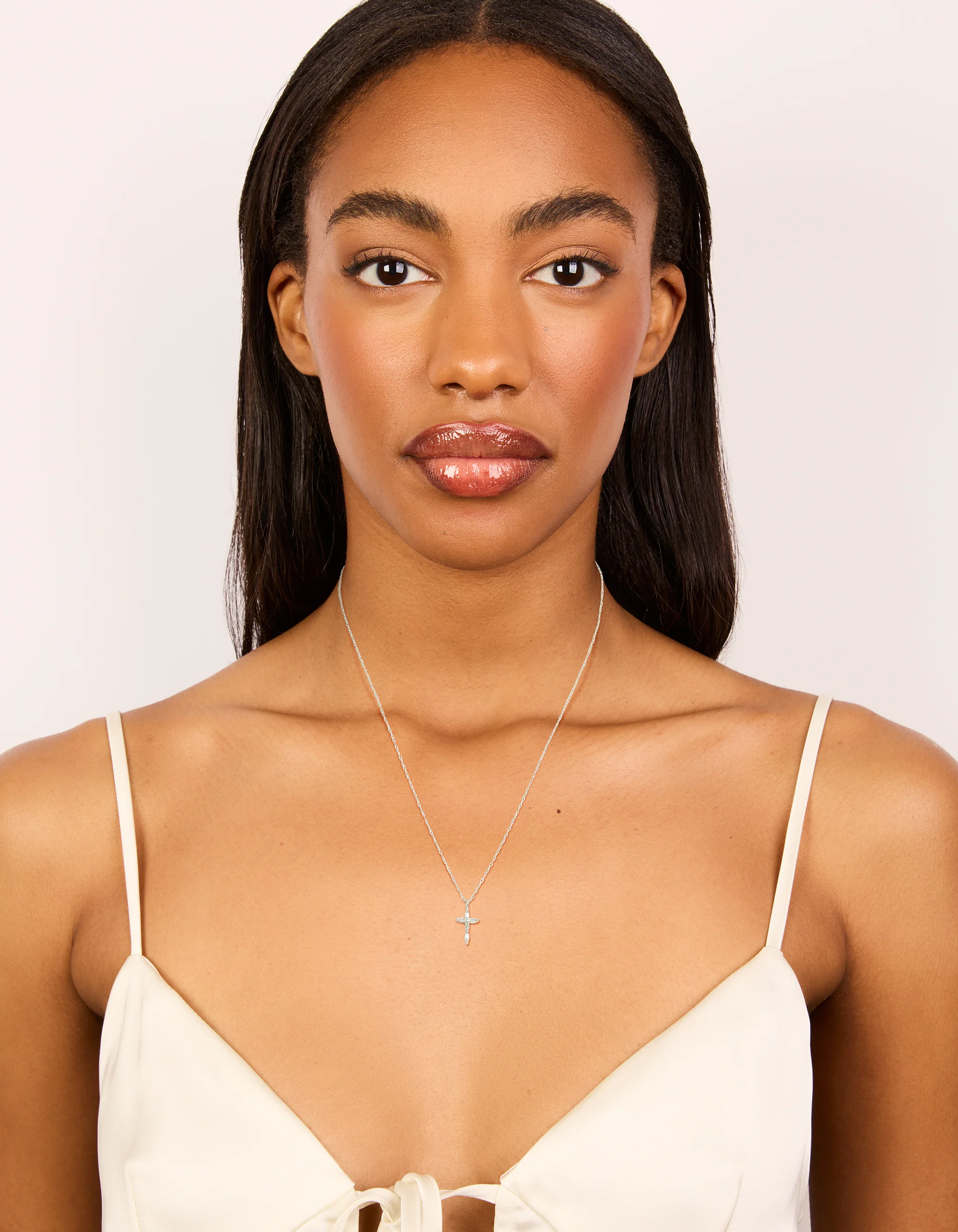 Sterling Silver Cubic Zirconia Marquise Cross Necklace - Image 3