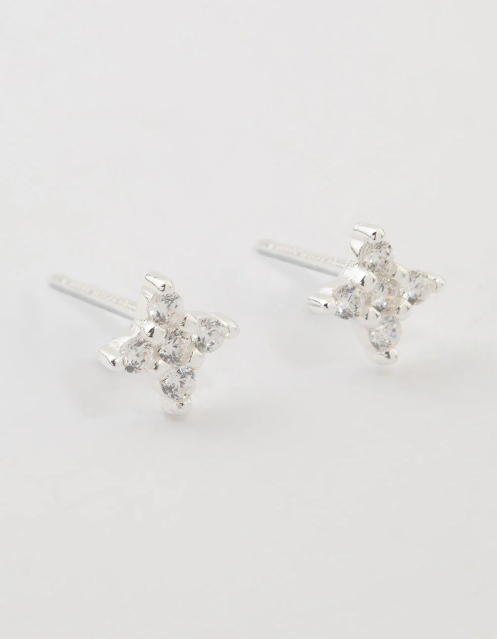 Sterling Silver Cubic Zirconia Micro Flower Stud Earrings - Image 2