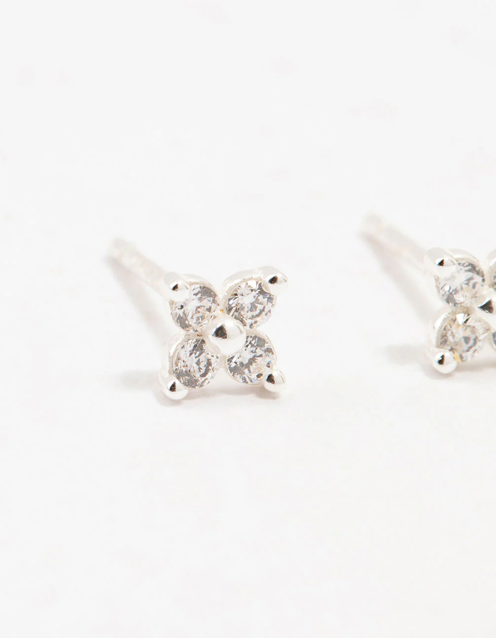 Sterling Silver Cubic Zirconia Micro Flower Stud Earrings - Image 2