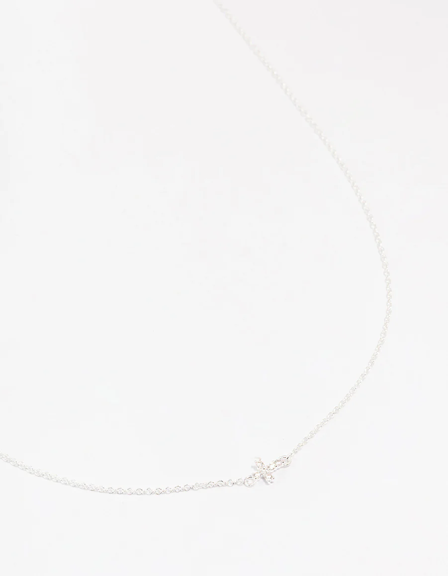 Sterling Silver Cubic Zirconia Mini Cross Pendant Necklace