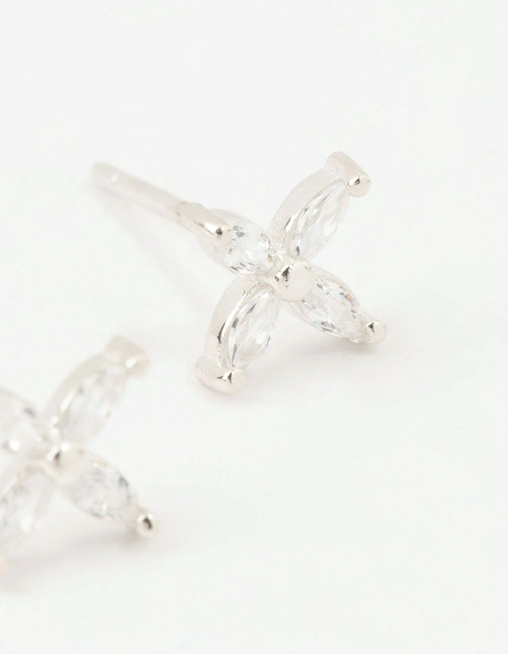 Sterling Silver Cubic Zirconia Mini Flower Stud Earrings - Image 2