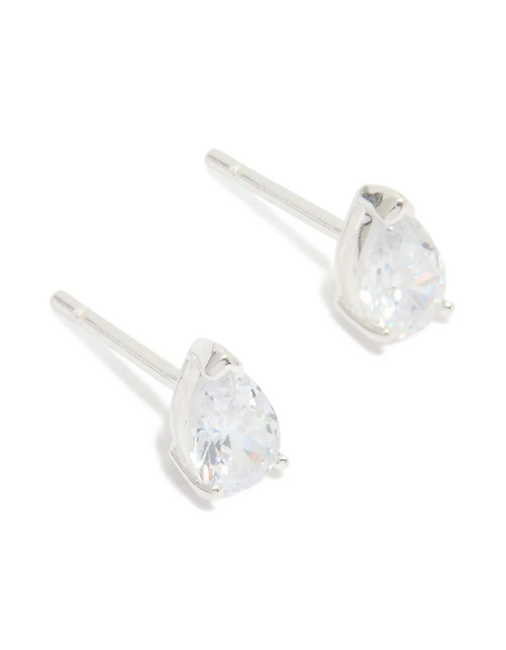 Sterling Silver Cubic Zirconia Pear Stud Earrings