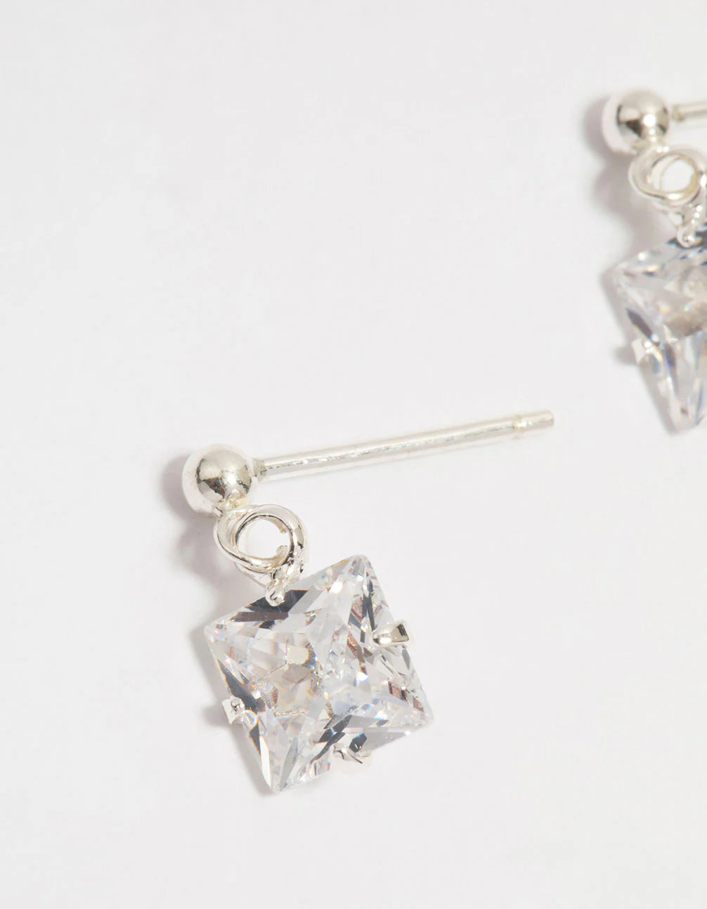 Sterling Silver Cubic Zirconia Princess Doorknocker Stud Earrings - Image 4