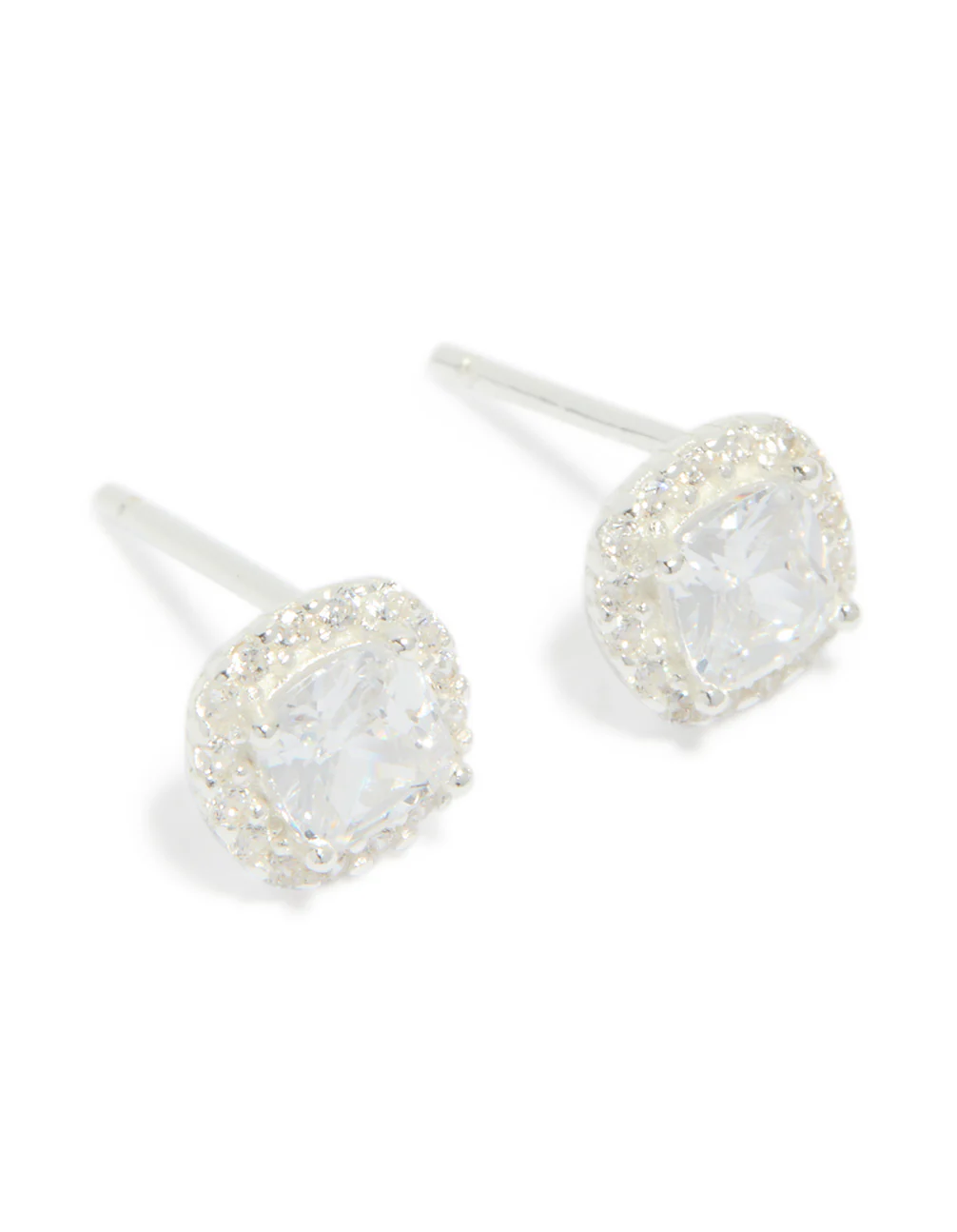 Sterling Silver Cubic Zirconia Square Halo Stud Earrings - Image 2
