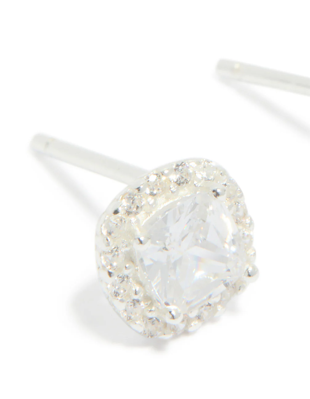 Sterling Silver Cubic Zirconia Square Halo Stud Earrings - Image 4