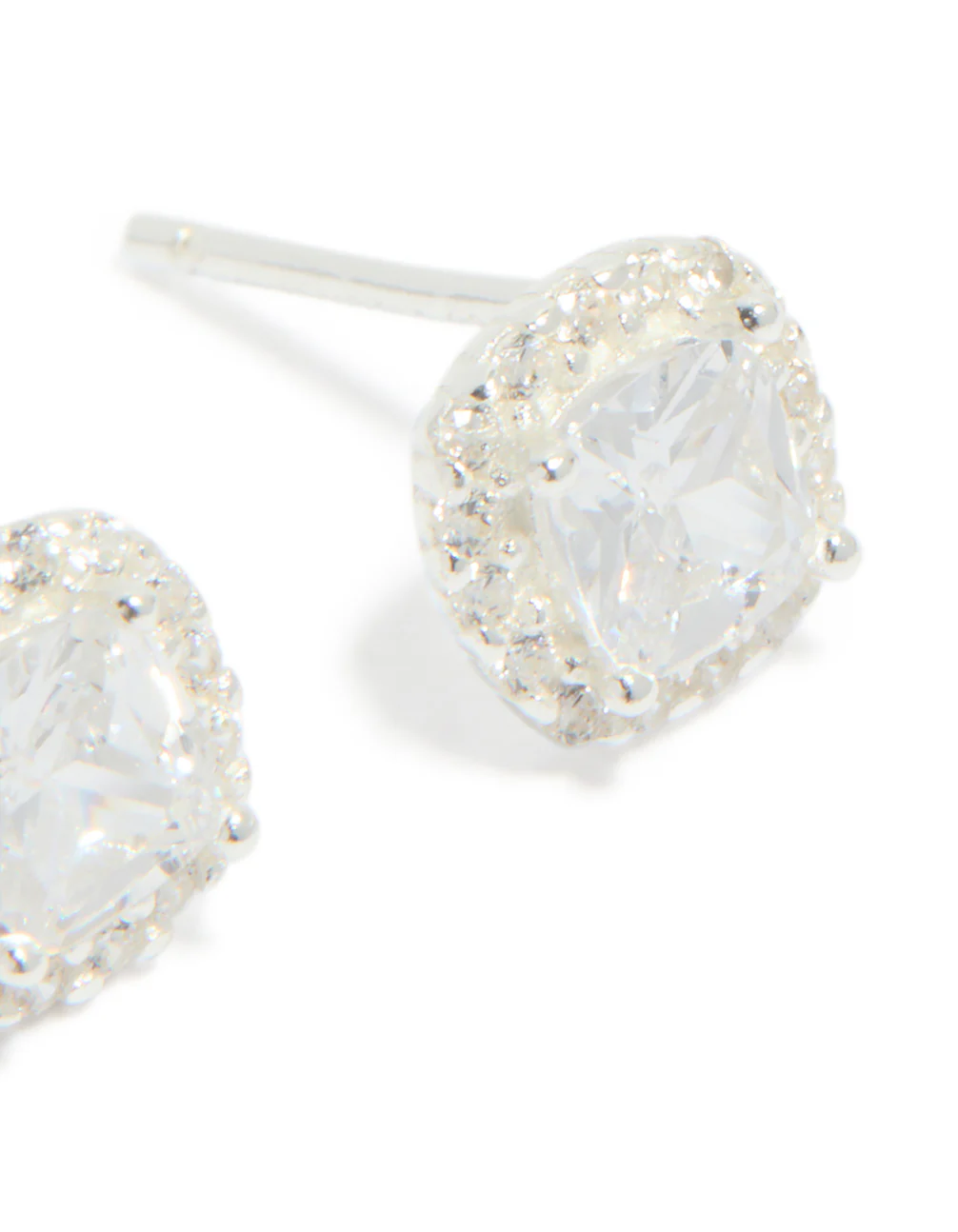 Sterling Silver Cubic Zirconia Square Halo Stud Earrings - Image 5