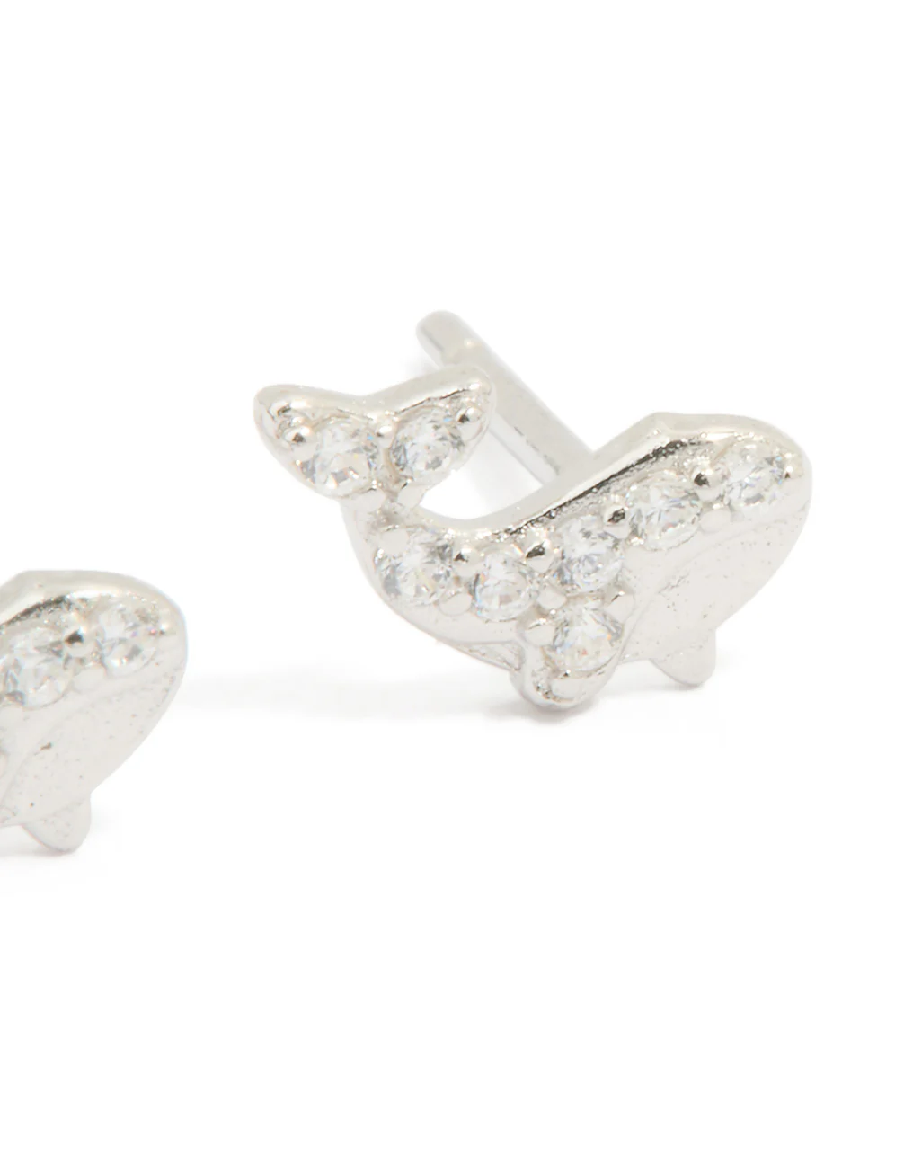 Sterling Silver Cubic Zirconia Whale Stud Earrings - Image 3