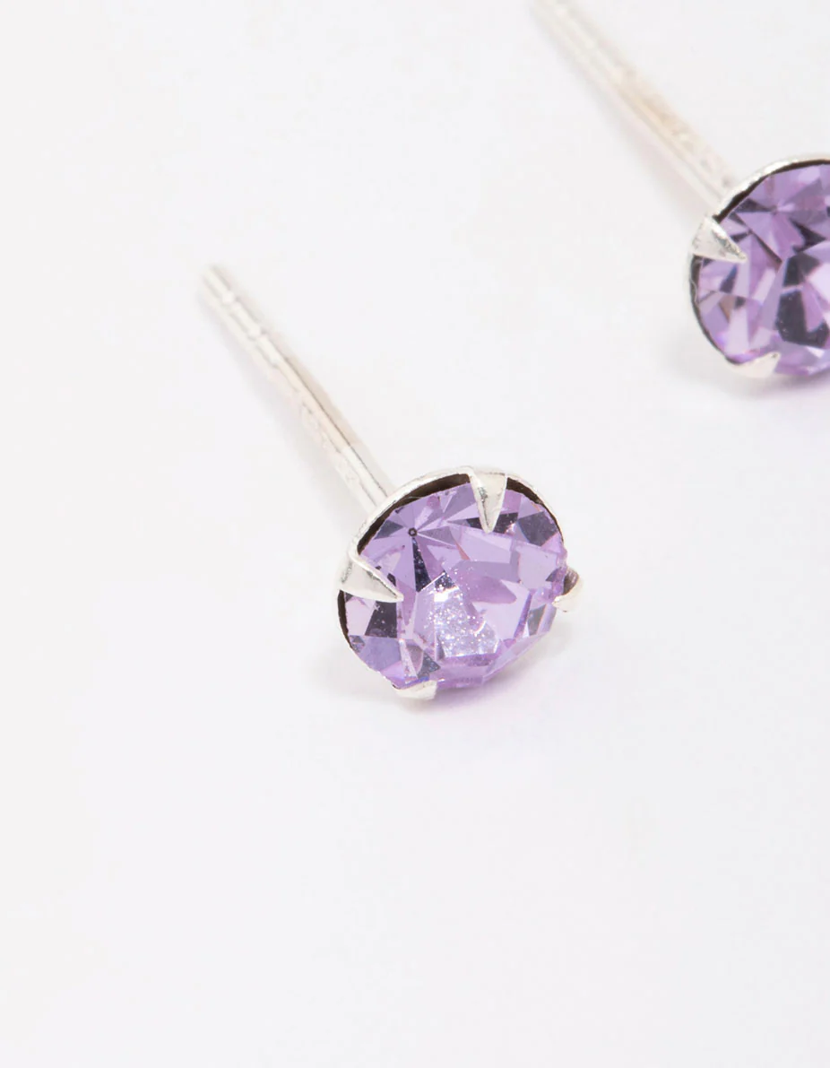 Sterling Silver Lilac Czech Crystal Small Stud Earrings - Image 3
