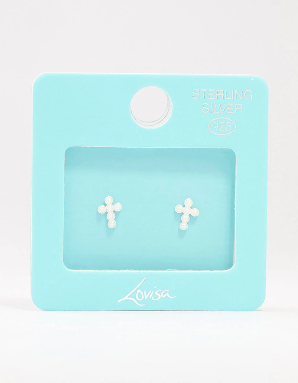Sterling Silver Pearl Cross Stud Earrings - Image 3