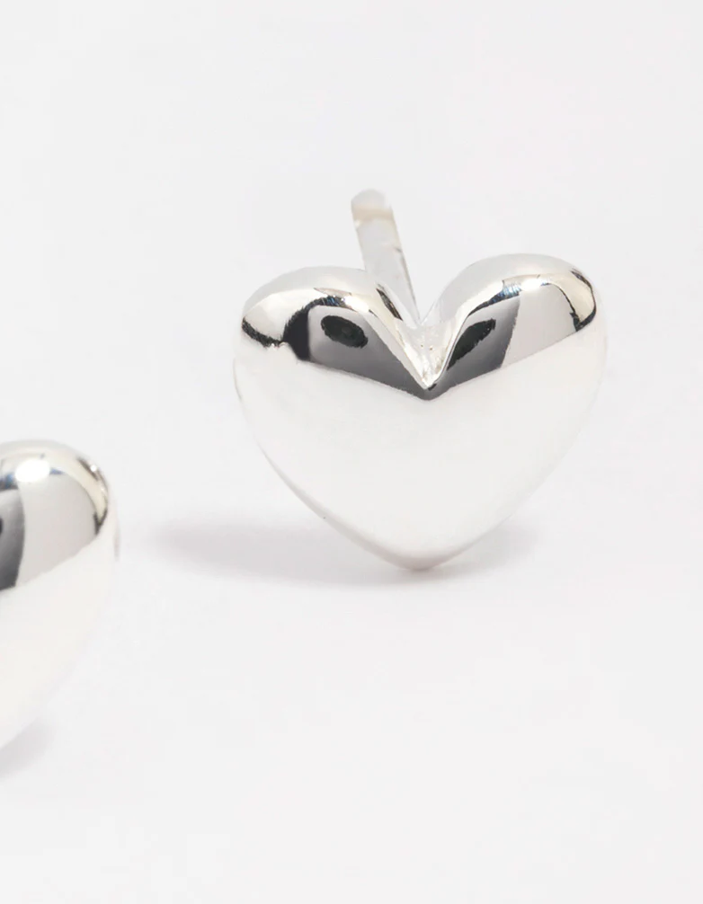 Sterling Silver Puffy Heart Stud Earrings - Image 3