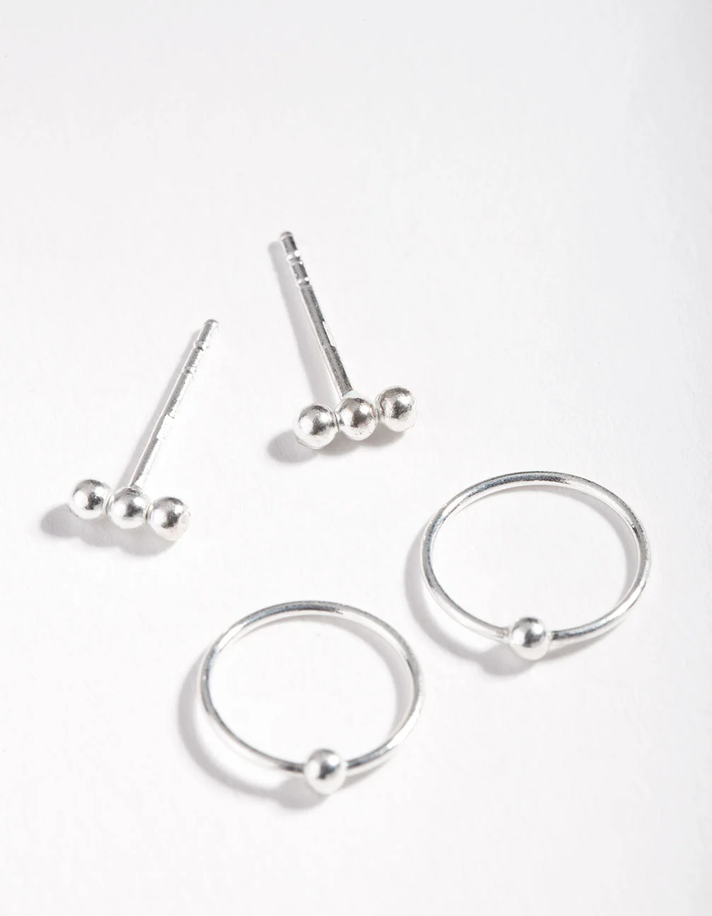 Sterling Silver Ball Stud Hoop Earrings - Image 2