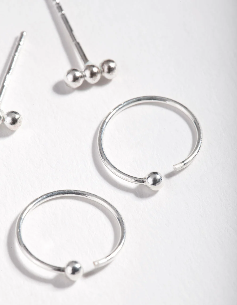 Sterling Silver Ball Stud Hoop Earrings - Image 3