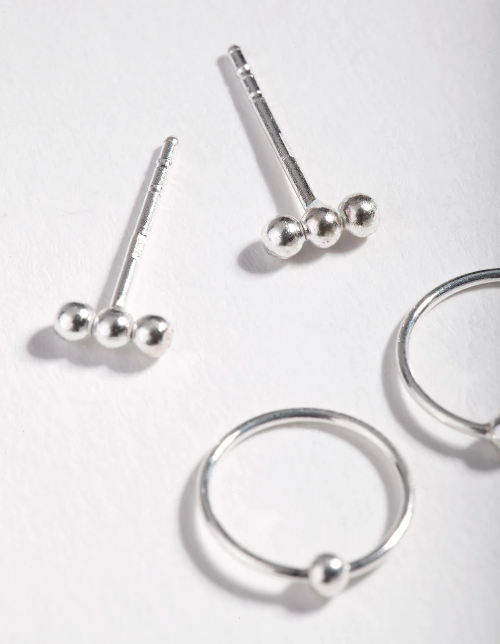 Sterling Silver Ball Stud Hoop Earrings - Image 4