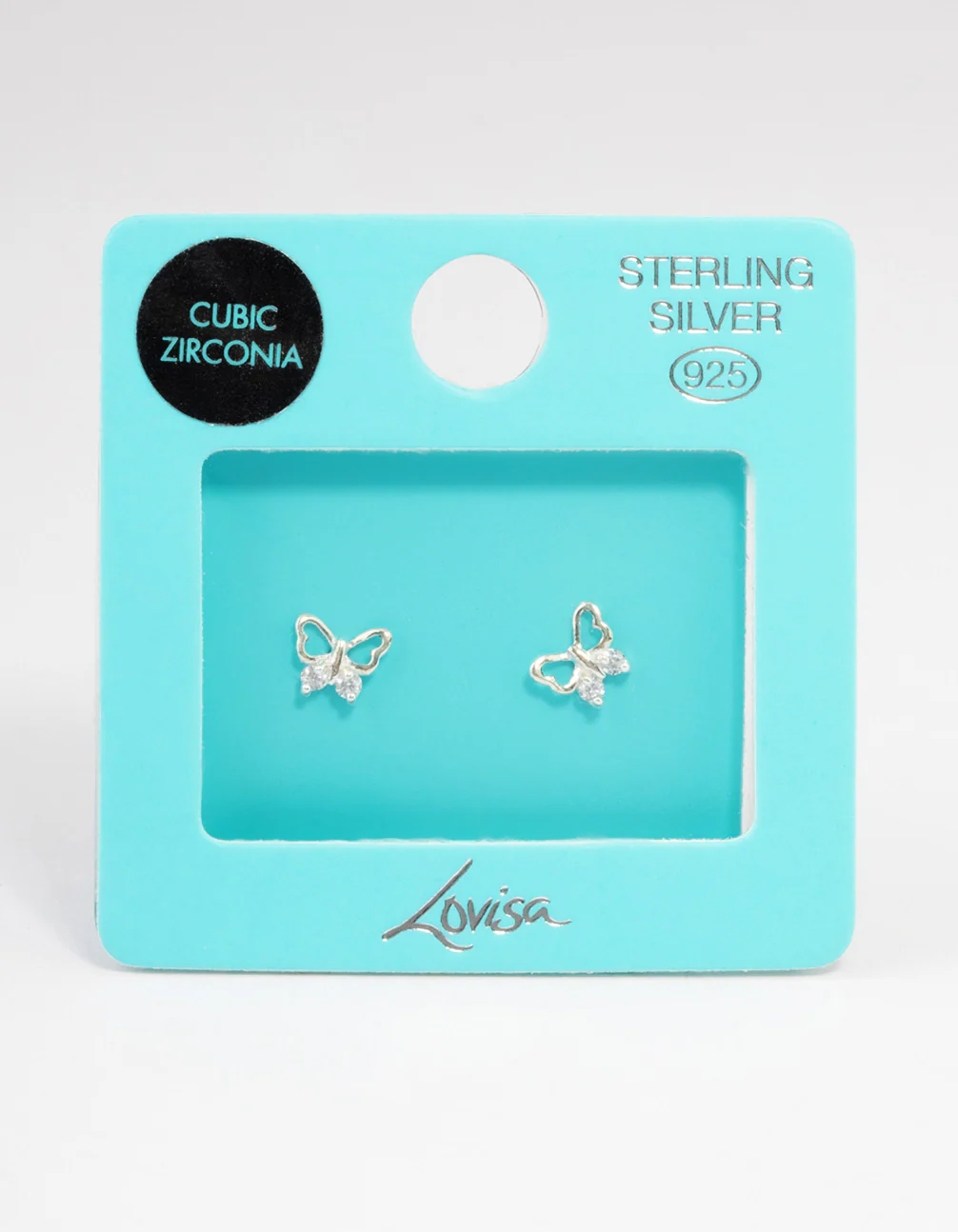 Sterling Silver Butterfly Cubic Zirconia Stud Earrings - Image 3