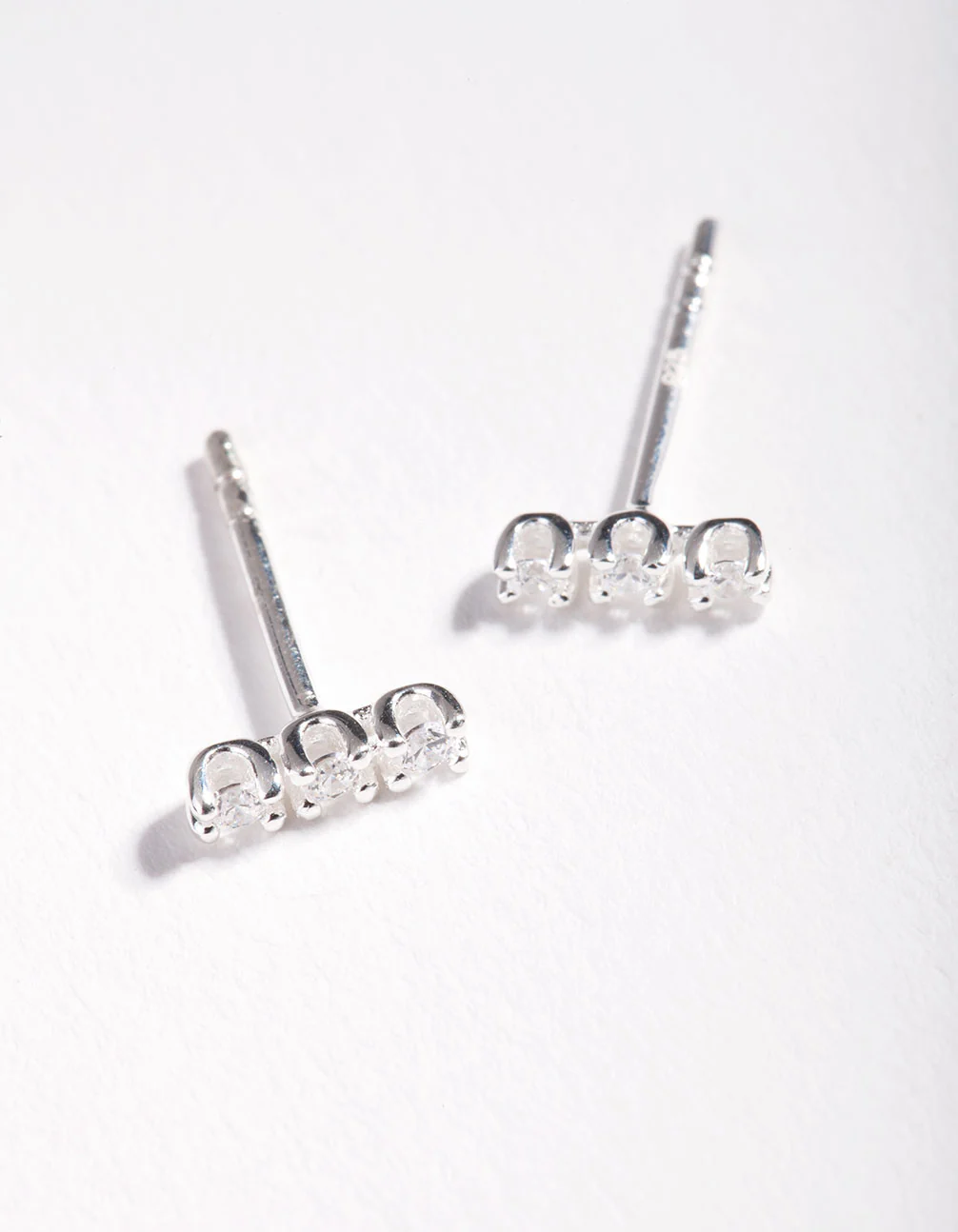 Sterling Silver Cubic Zirconia Stick Stud Earrings - Image 2