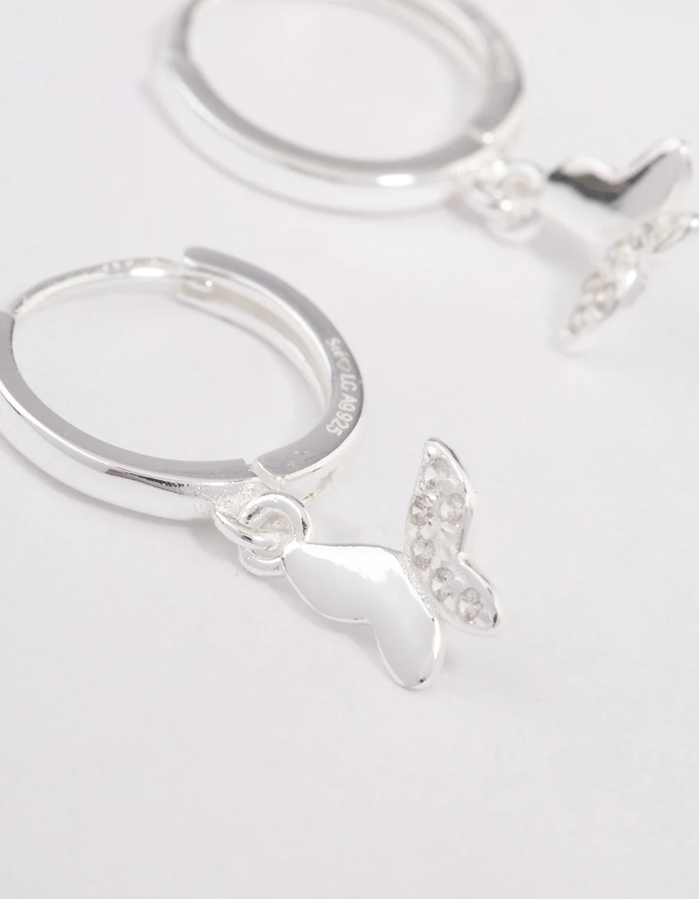 Sterling Silver Diamante Butterfly Huggie Earrings - Image 2