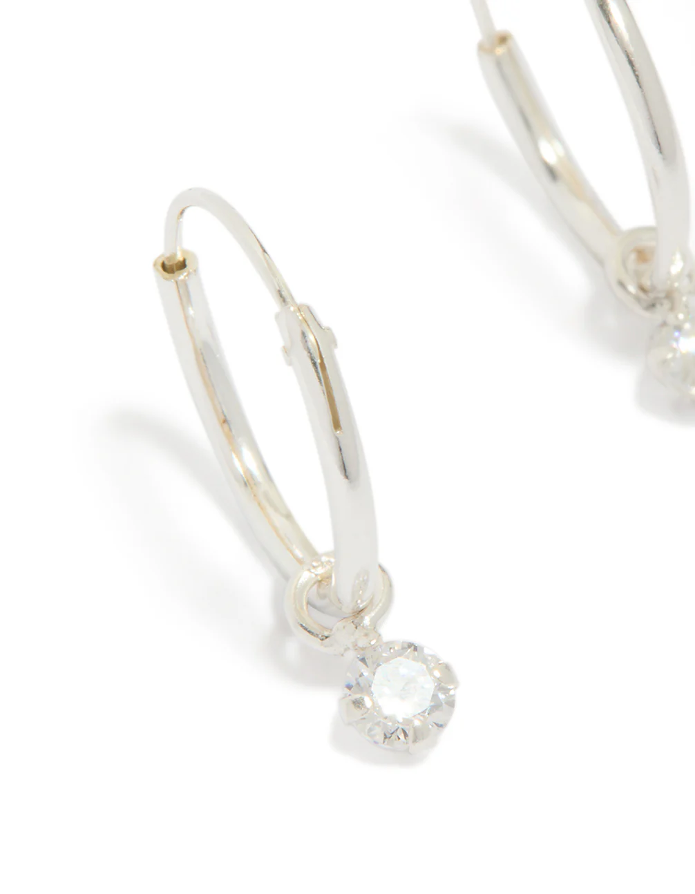 Sterling Silver Diamante Dangle Hoop Earrings - Image 4