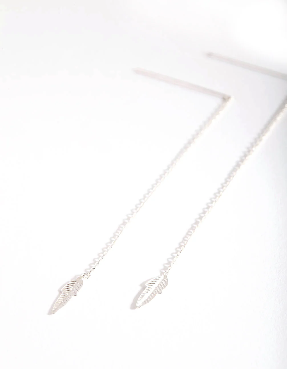 Sterling Silver Faux Feather Thread Through Earrings - Image 2