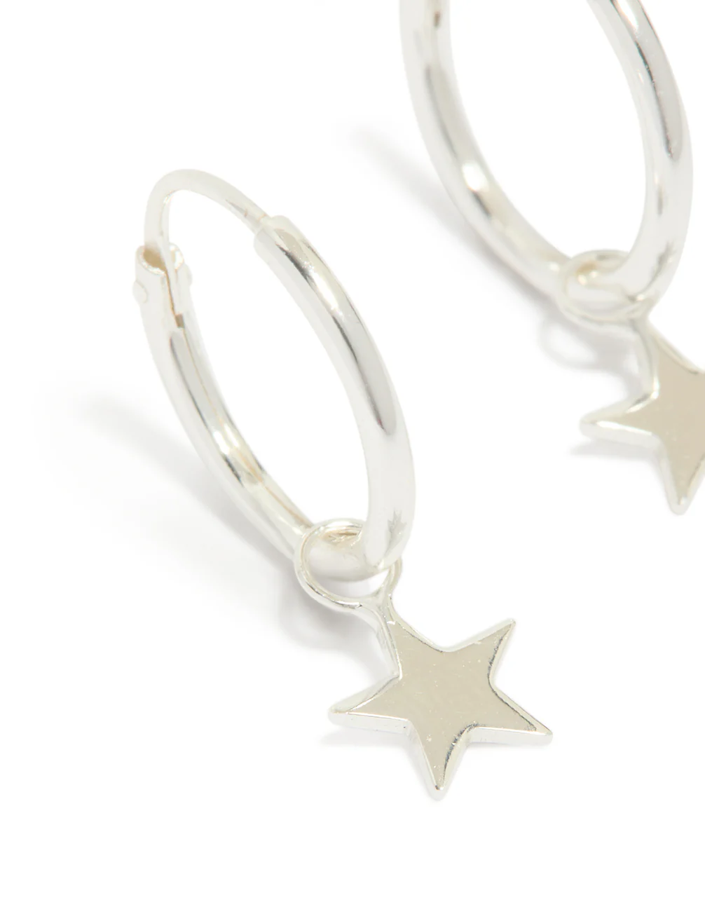 Sterling Silver Plain Star Dangle Hoop Earrings - Image 2