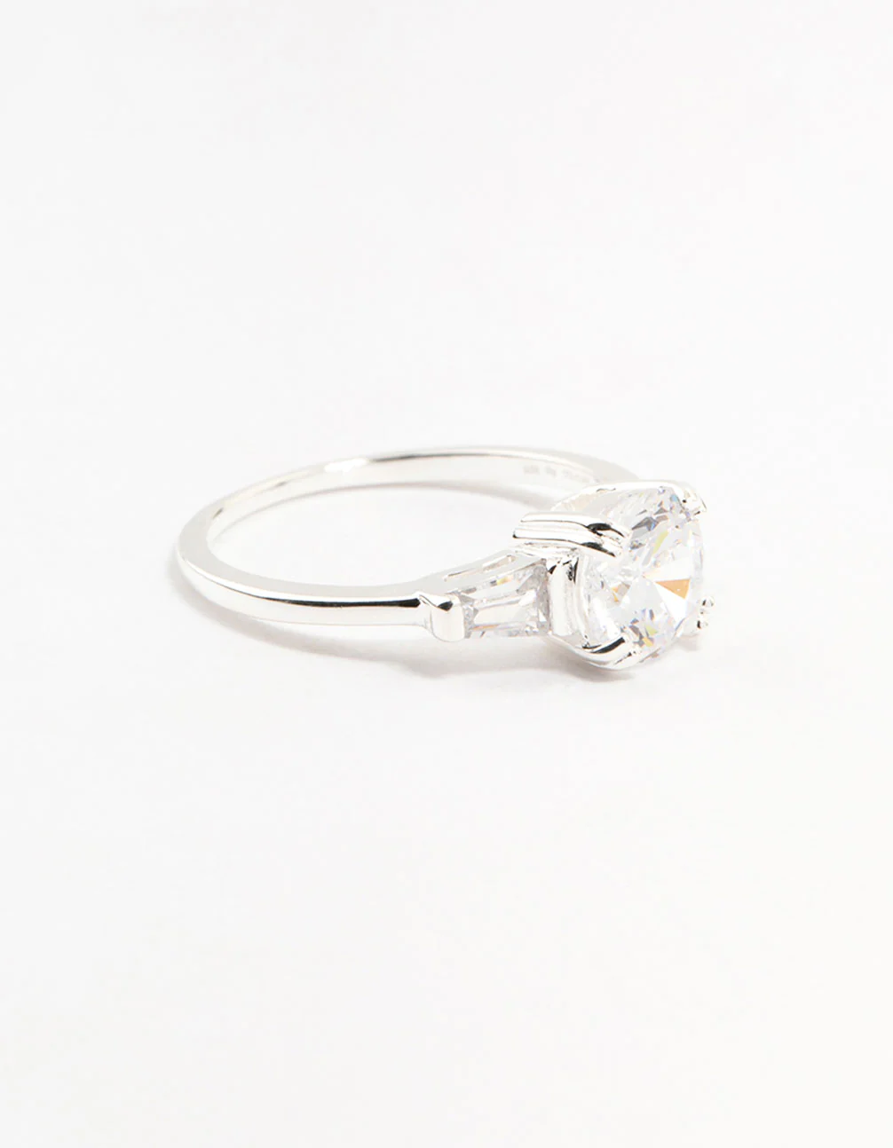 Sterling Silver Taper Bag Round Brilliant Cut Ring