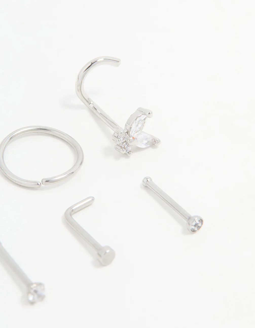 Surgical Steel Cubic Zirconia Butterfly Nose Piercings 6-Pack - Image 2