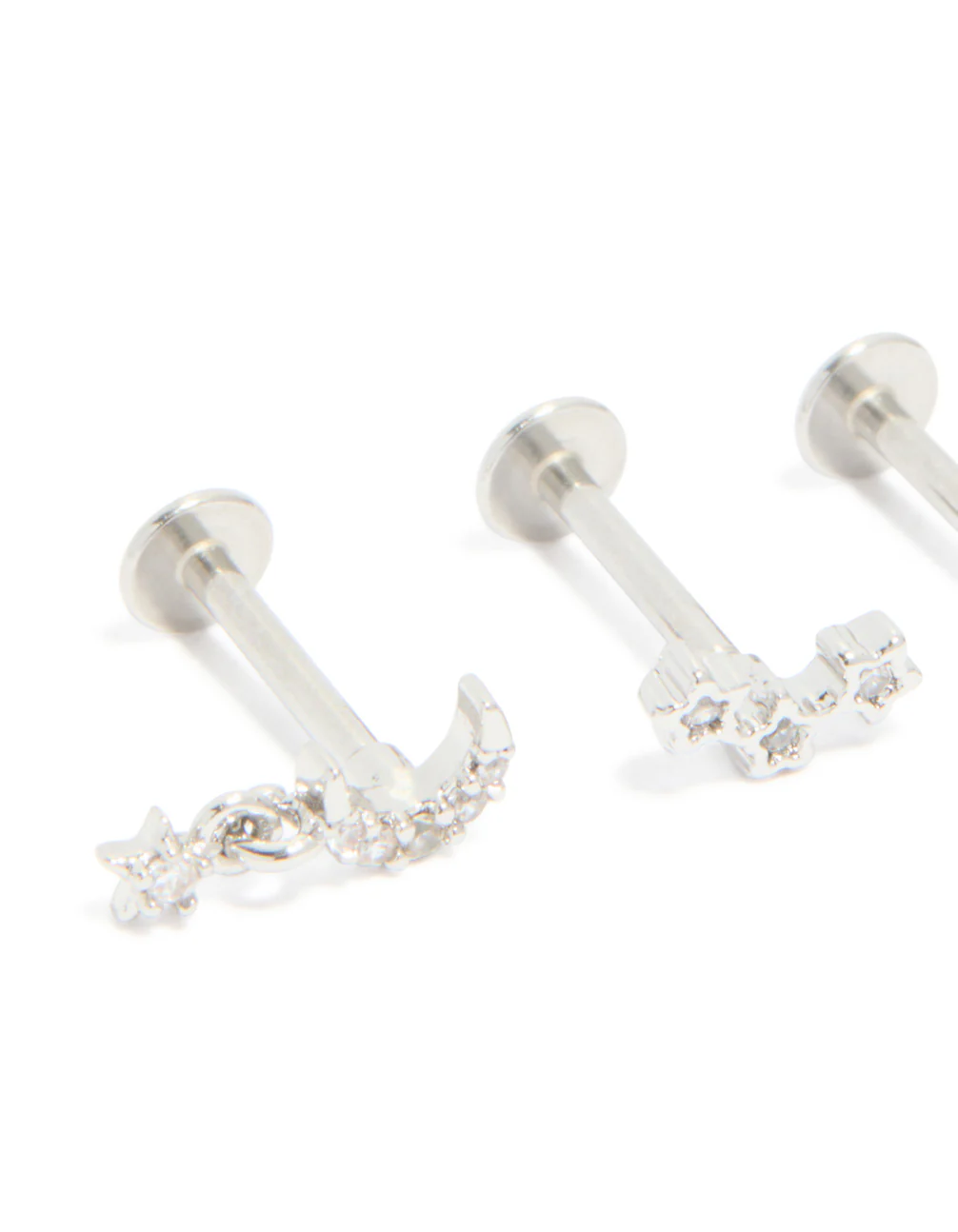 Surgical Steel Cubic Zirconia Celestial Flat Back Studs 3-Pack - Image 2