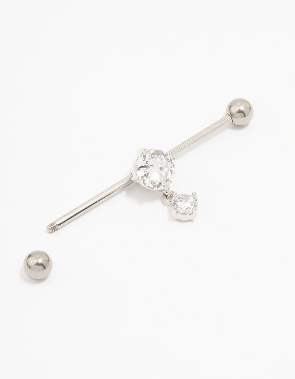 Surgical Steel Cubic Zirconia Drop Piercing Industrial Bar - Image 2