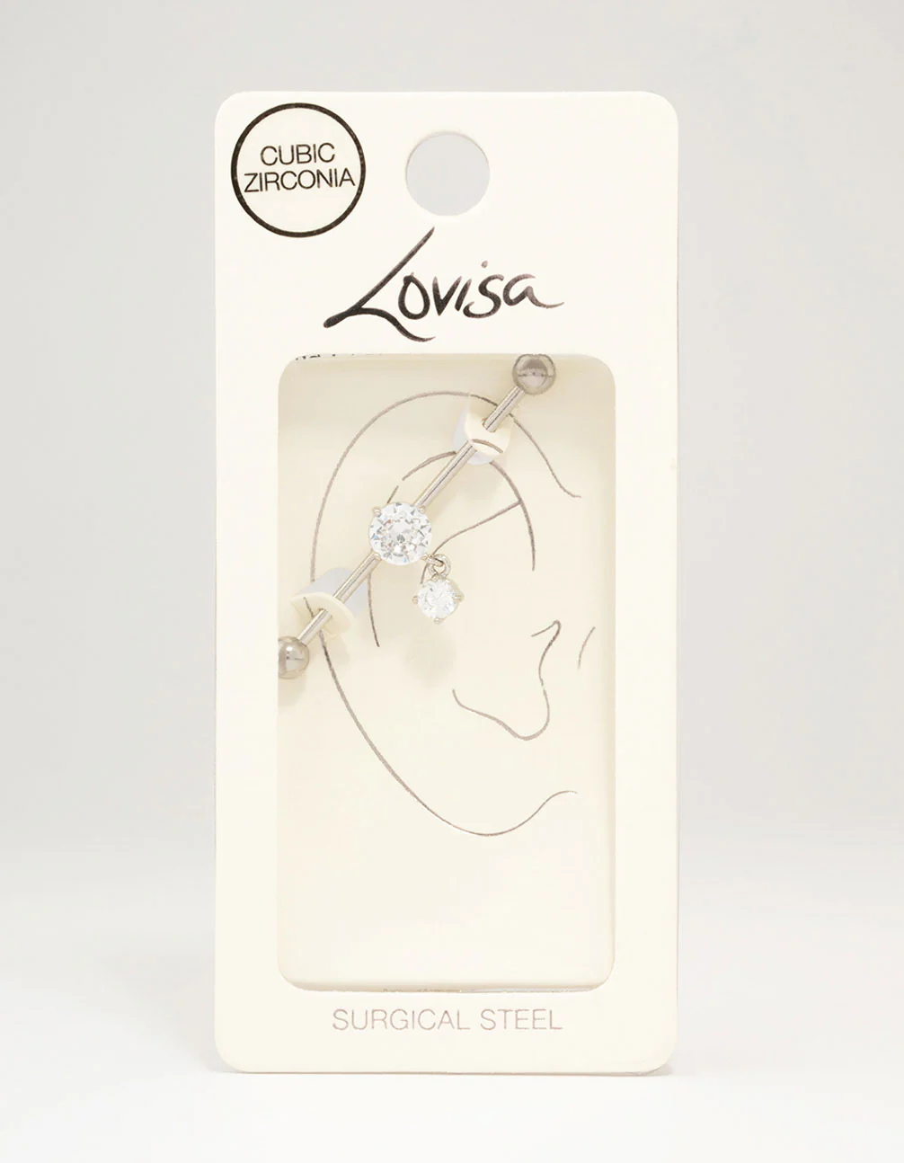 Surgical Steel Cubic Zirconia Drop Piercing Industrial Bar - Image 3