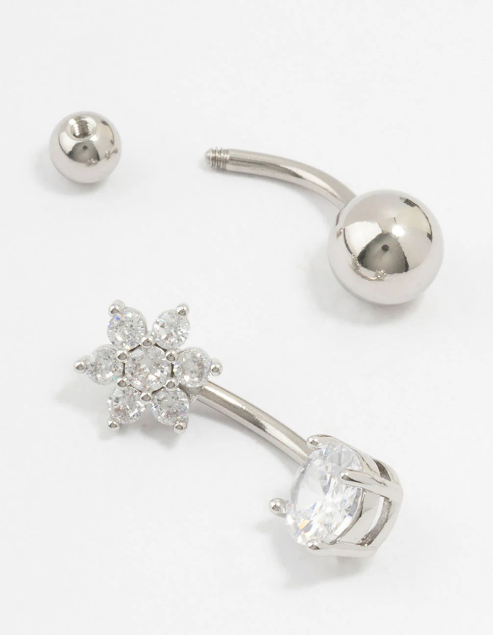 Surgical Steel Cubic Zirconia Flower Belly Bars 2-Pack - Image 2