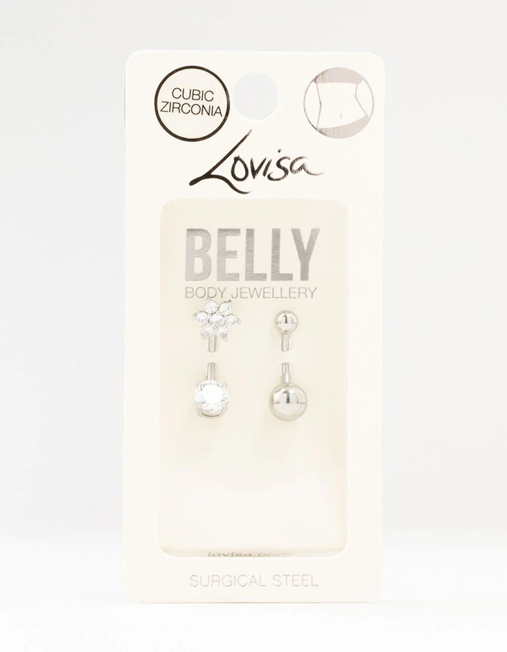 Surgical Steel Cubic Zirconia Flower Belly Bars 2-Pack - Image 3