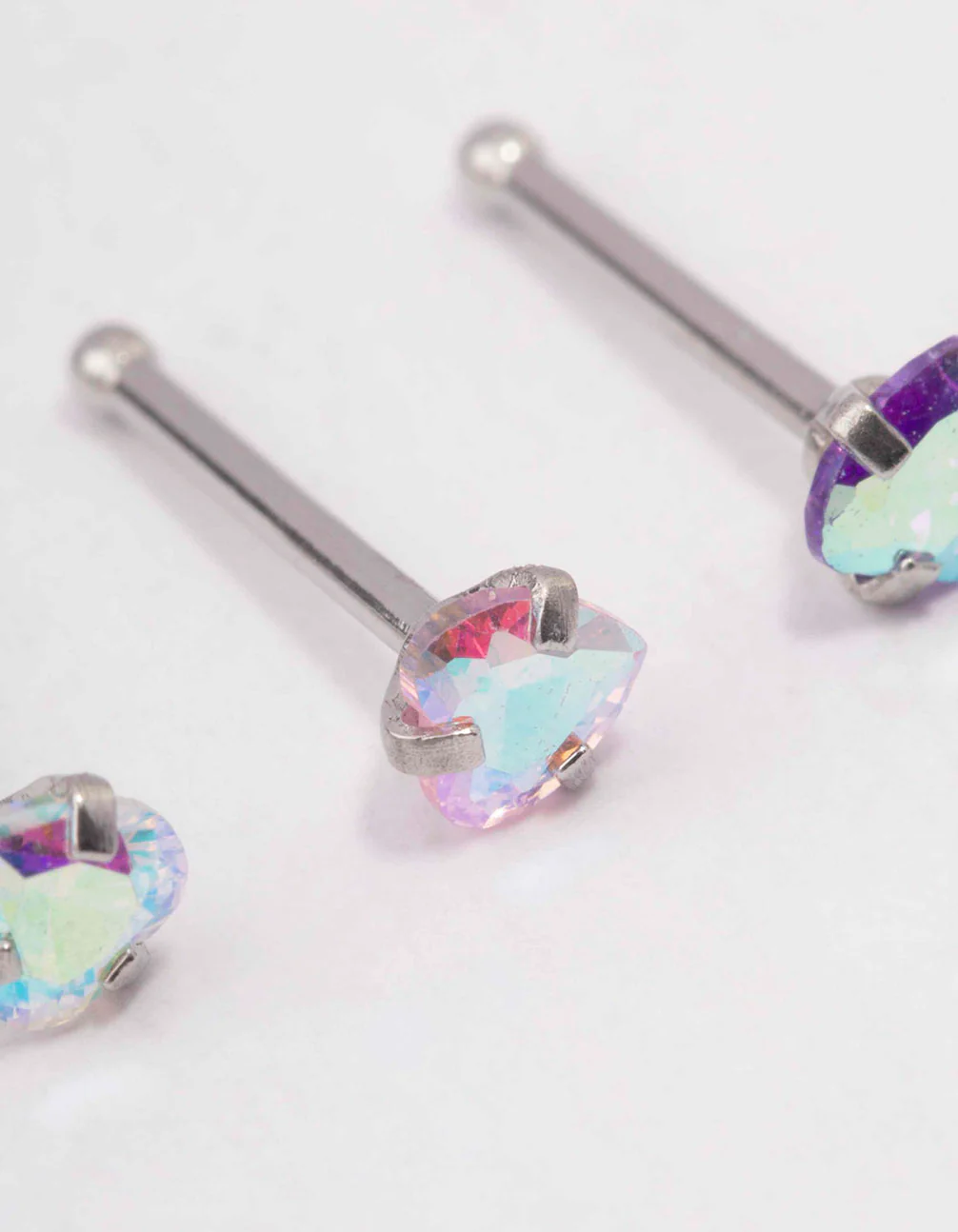 Surgical Steel Cubic Zirconia Heart Nose Piercing 3-Pack - Image 2