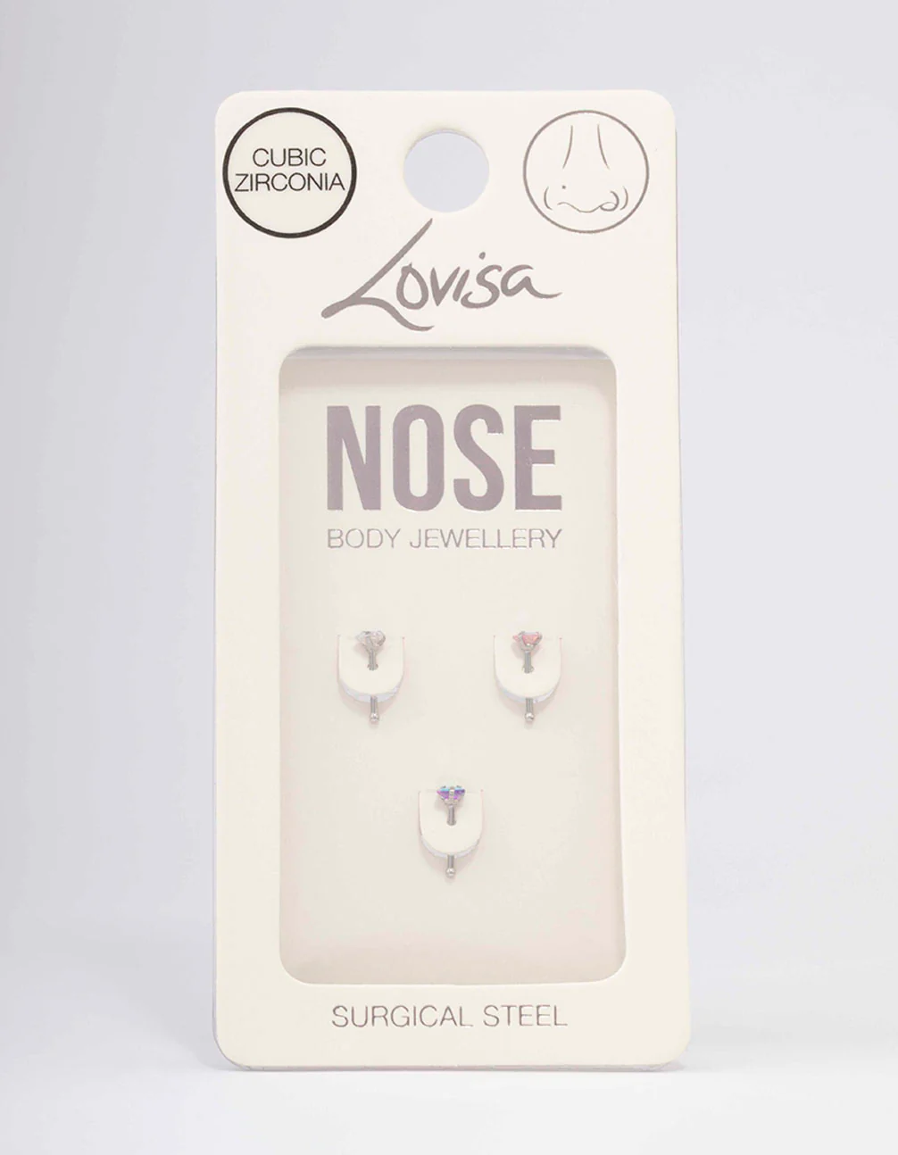 Surgical Steel Cubic Zirconia Heart Nose Piercing 3-Pack - Image 3