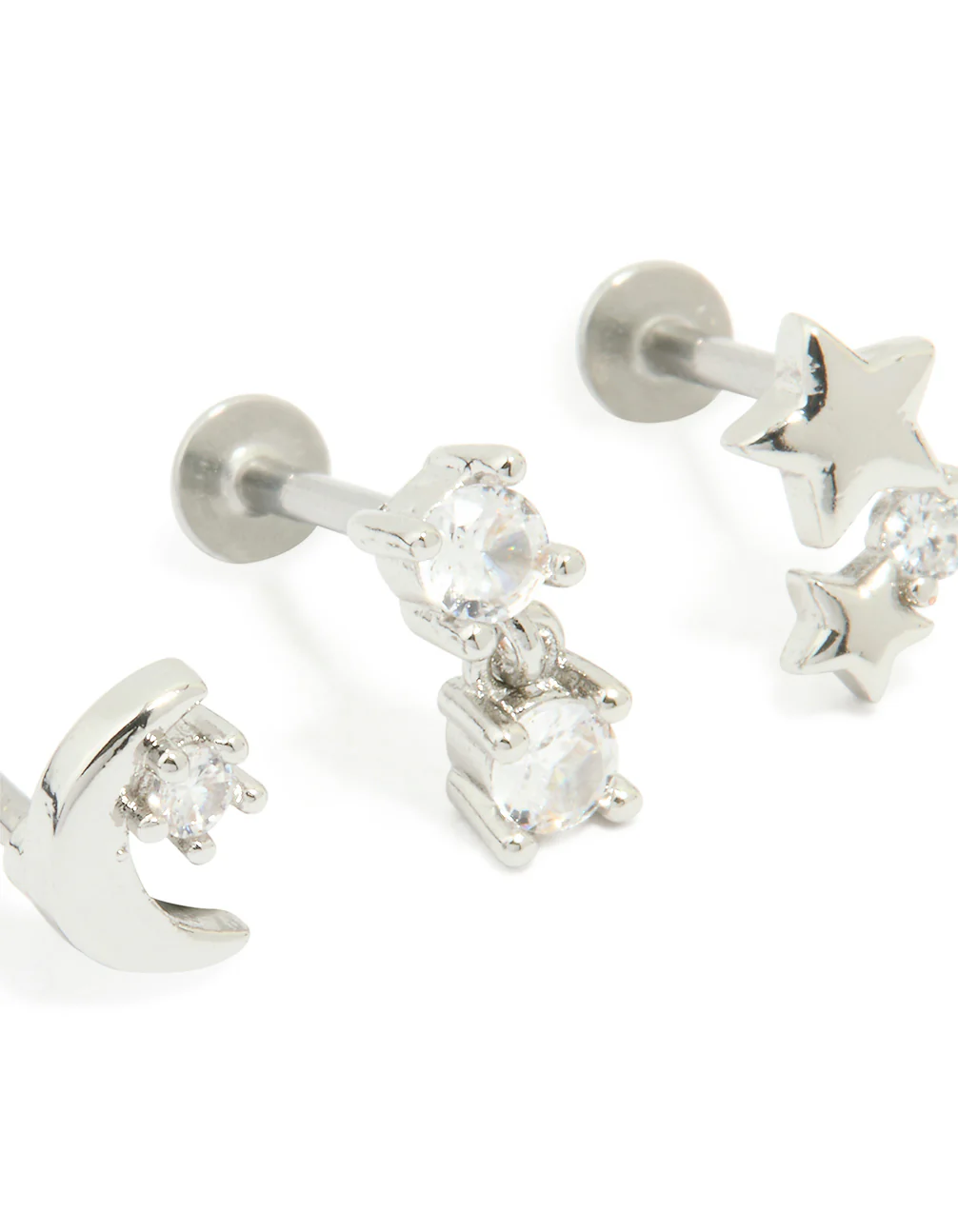 Surgical Steel Cubic Zirconia Mixed Threadless Flat Back Studs 3-Pack - Image 3