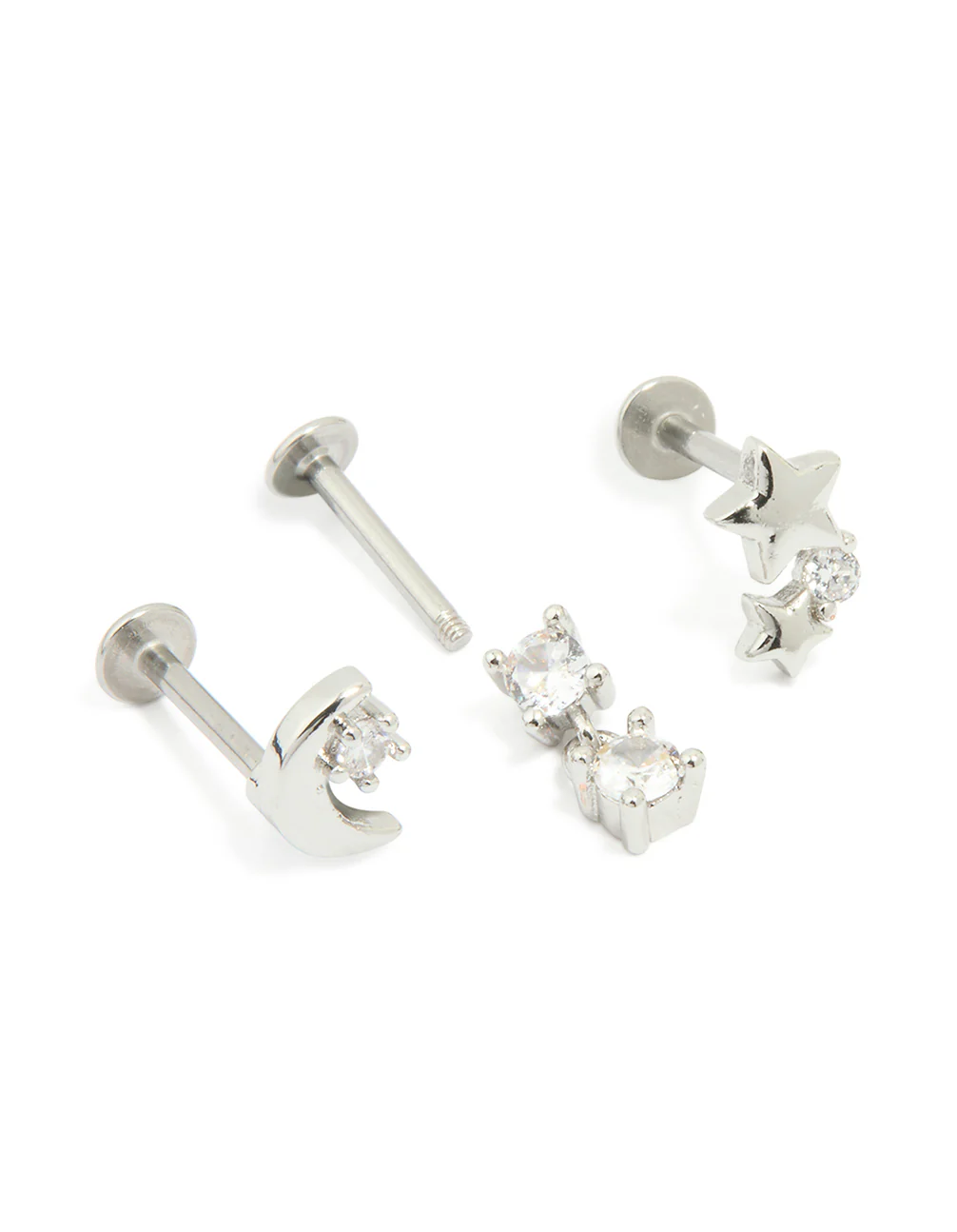 Surgical Steel Cubic Zirconia Mixed Threadless Flat Back Studs 3-Pack - Image 4