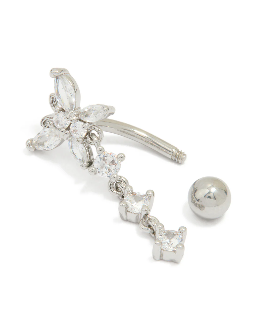 Surgical Steel Cubic Zirconia Reversible Butterfly Belly Bar - Image 3