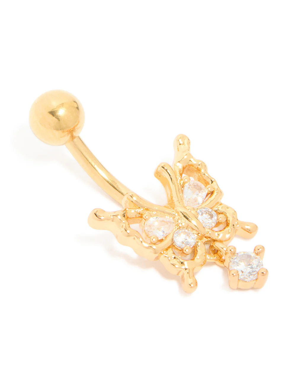 Surgical Steel Diamante Heart & Key Drop Belly Bar - Image 2