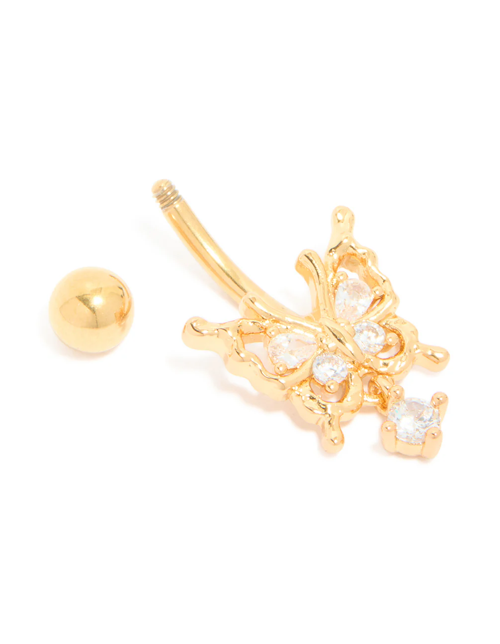 Surgical Steel Diamante Heart & Key Drop Belly Bar - Image 4