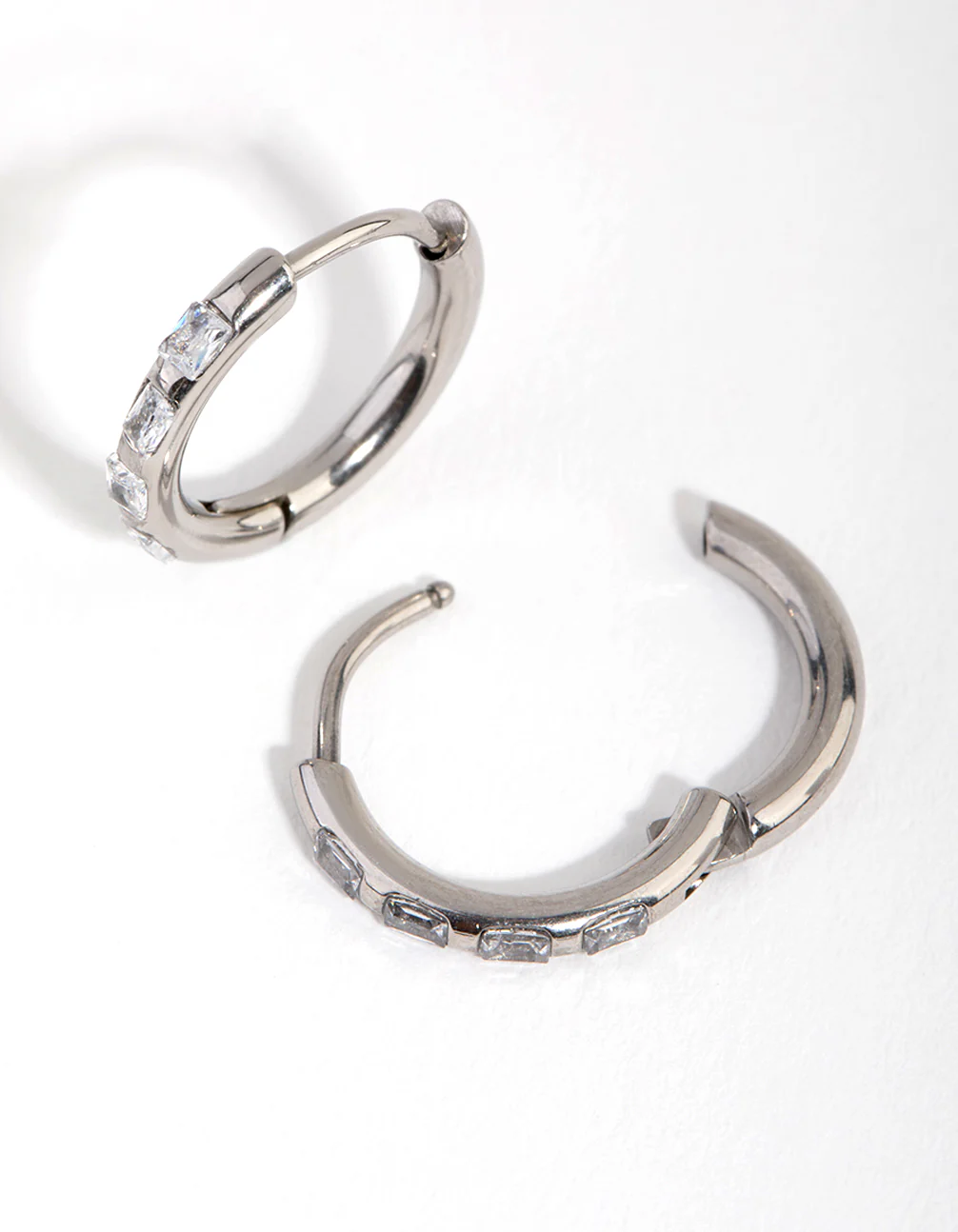 Surgical Steel Diamante Huggie Earrings - Image 2