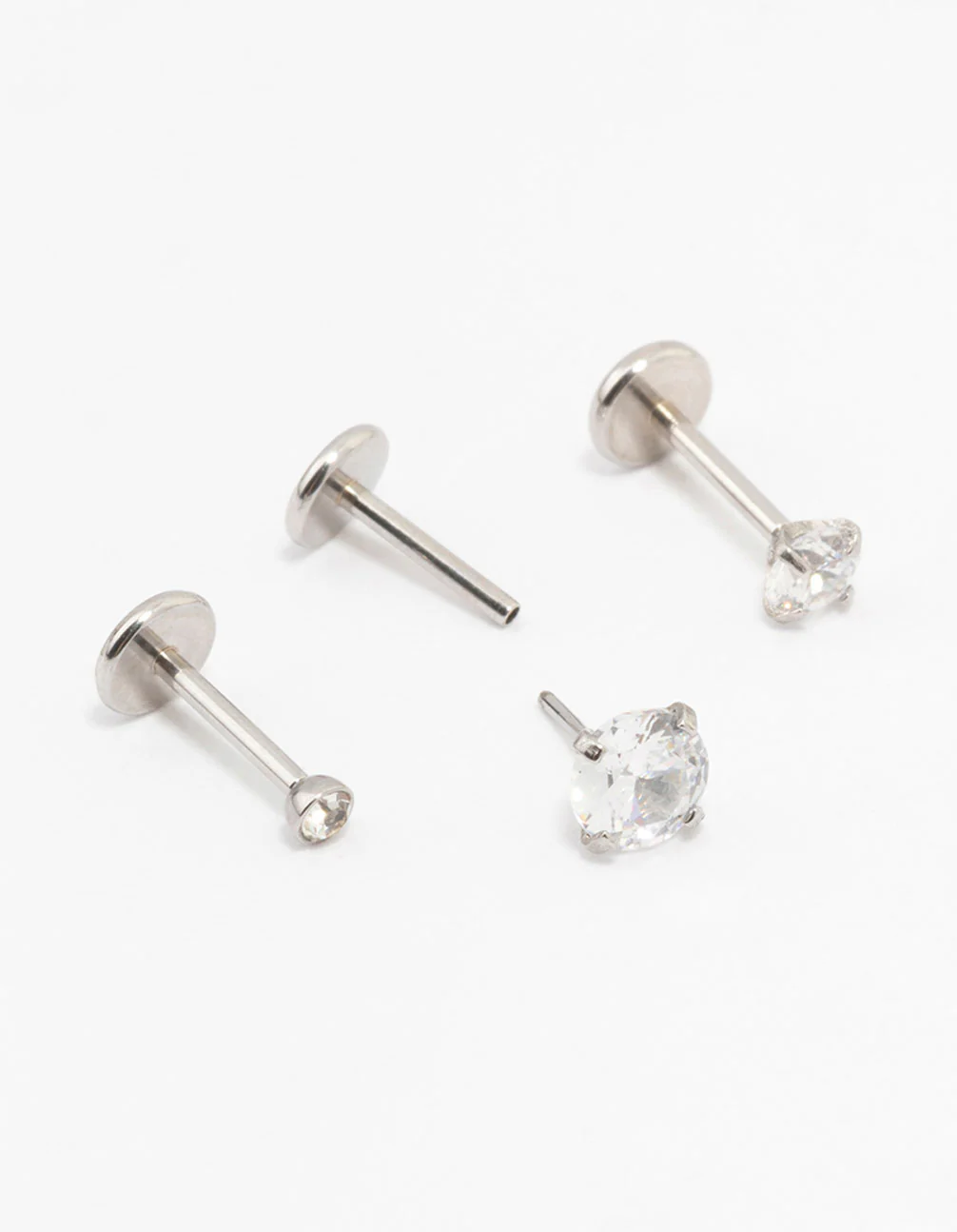 Surgical Steel Graduating Cubic Zirconia Threadless Flat Back Studs 3-Pack - Image 2