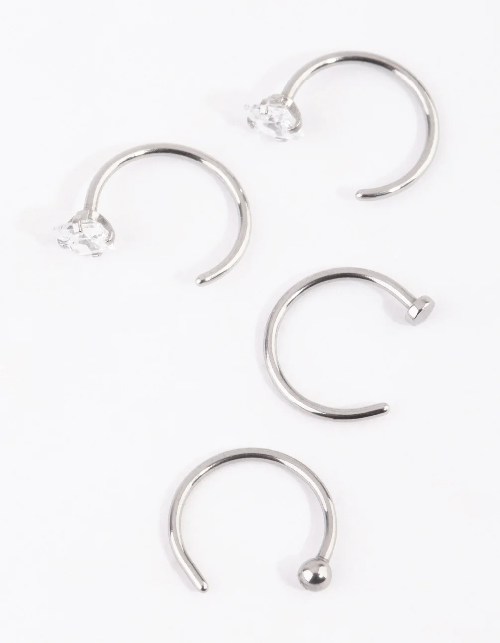 Surgical Steel Silver Martini Set Diamante Nose Ring 4-Pack - Image 3