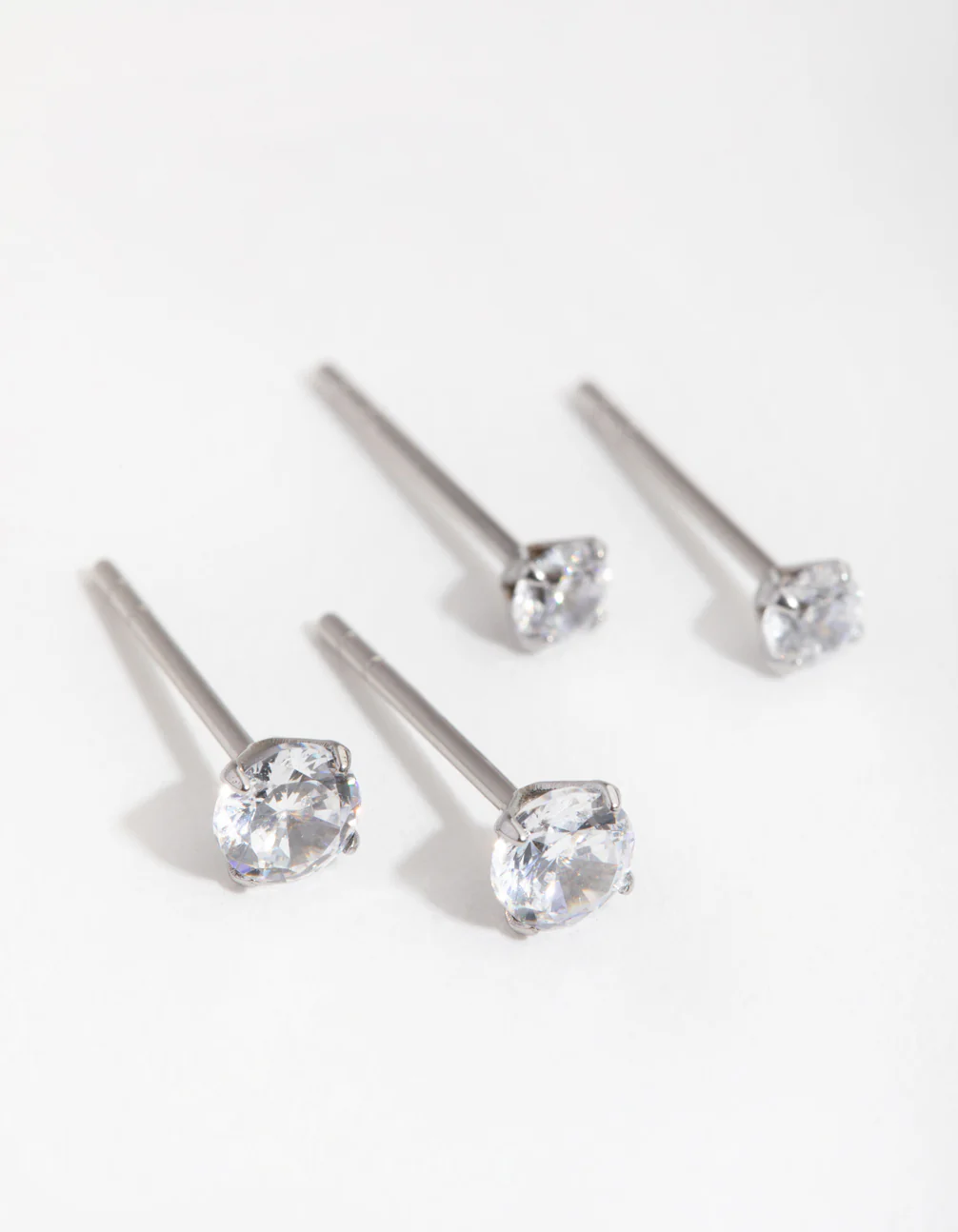 Surgical Steel Round Cubic Zirconia Stud Earrings 2-Pack - Image 2