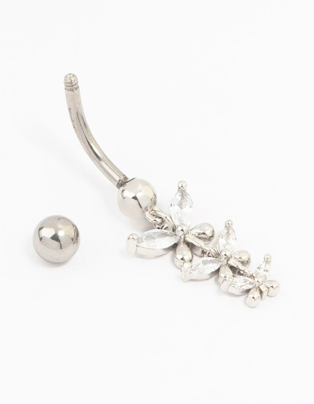 Surgical Steel Trio Butterfly Drop Belly Bar - Image 2