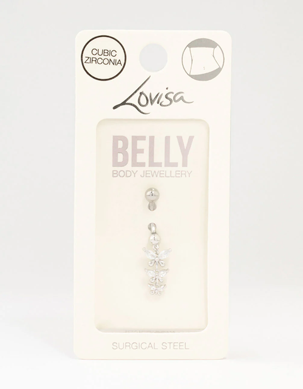 Surgical Steel Trio Butterfly Drop Belly Bar - Image 3