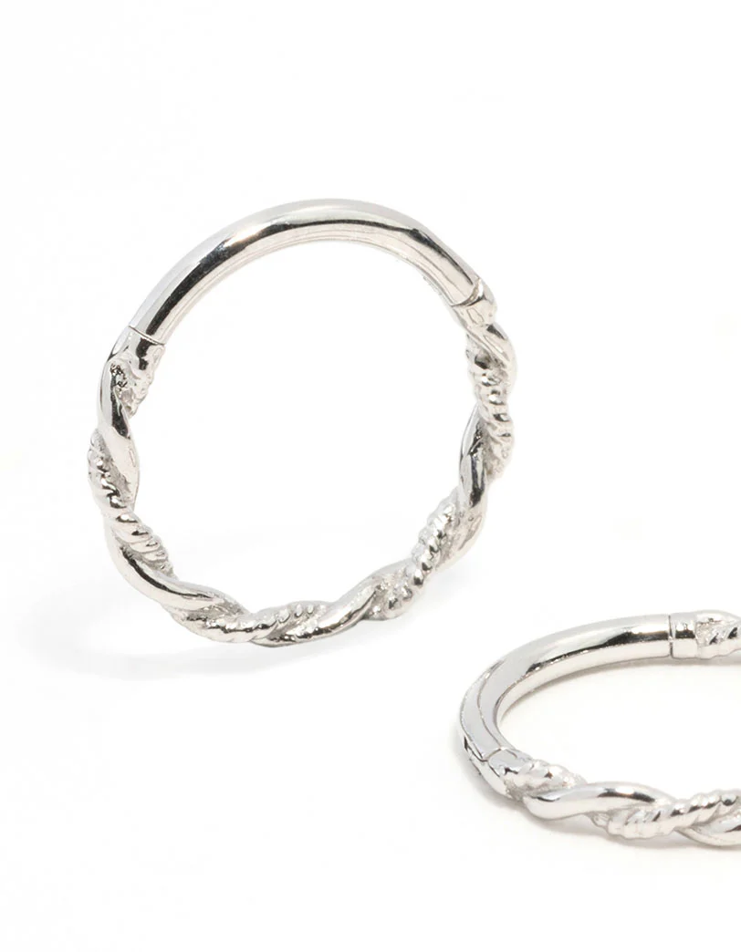 Surgical Steel Twisted Sleeper Hoop Earrings 10MM - Image 3